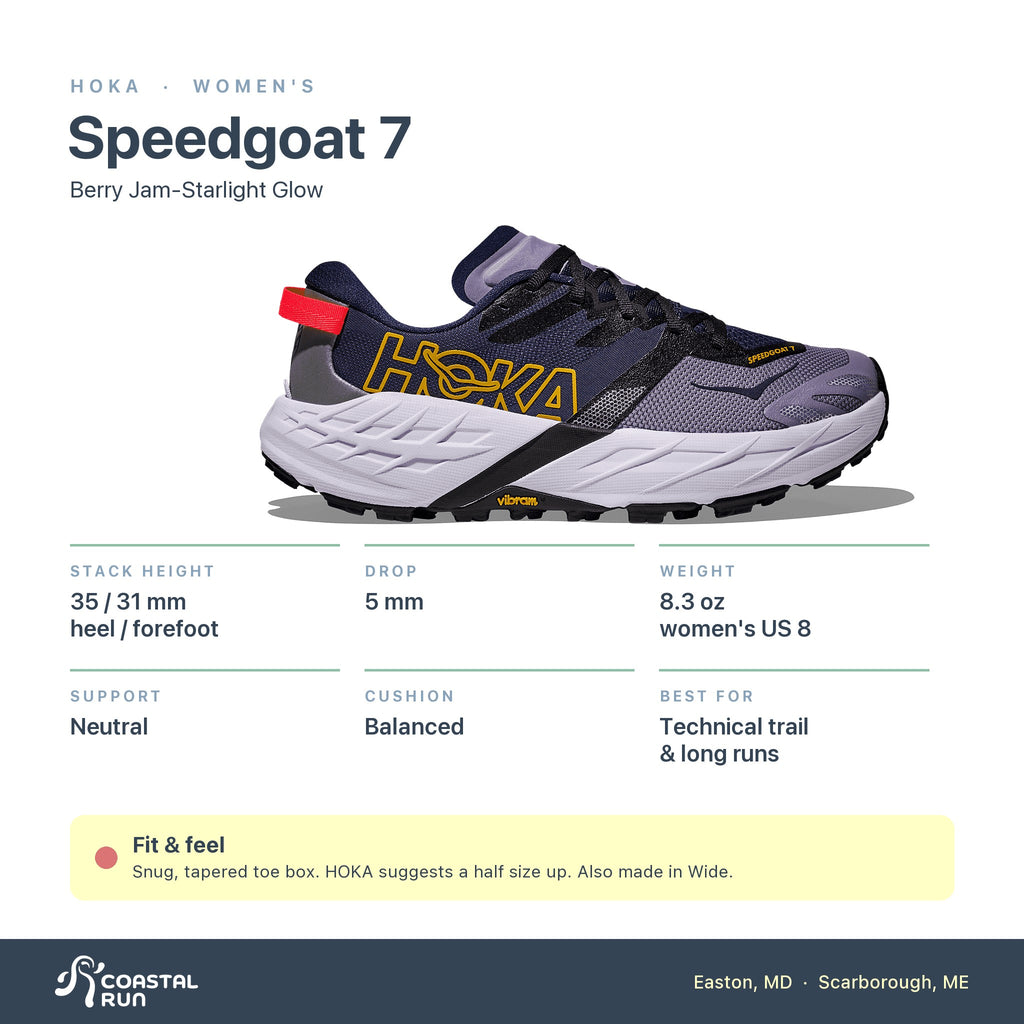Women's HOKA Speedgoat 7 Berry Jam-Starlight Glow specs