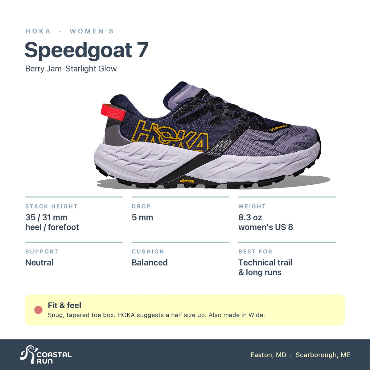 Women's HOKA Speedgoat 7 Berry Jam-Starlight Glow specs