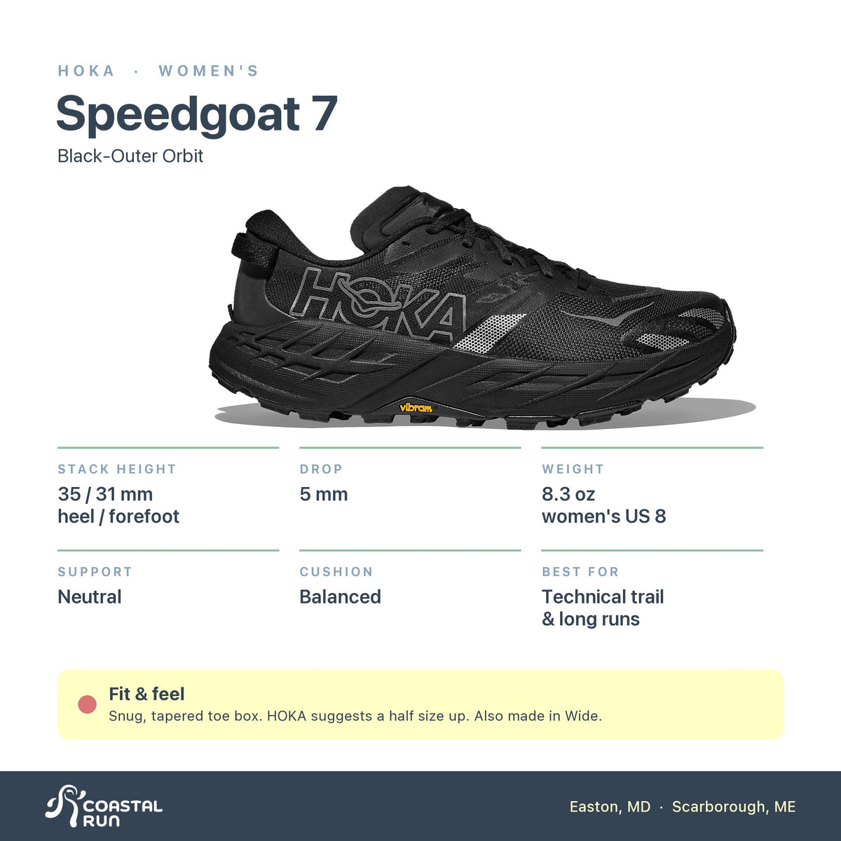 Women's HOKA Speedgoat 7 Black-Outer Orbit specs