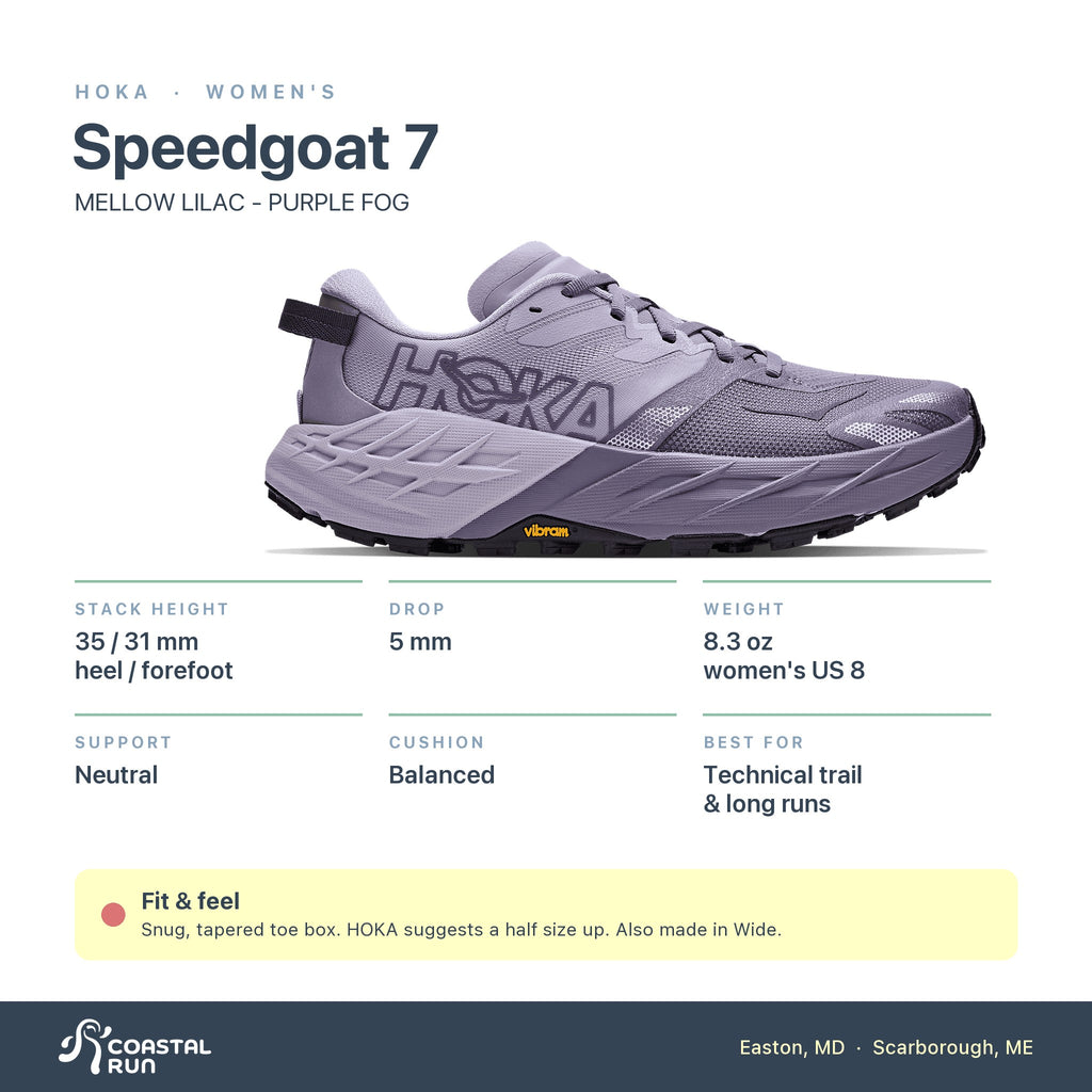Women's HOKA Speedgoat 7 MELLOW LILAC - PURPLE FOG specs