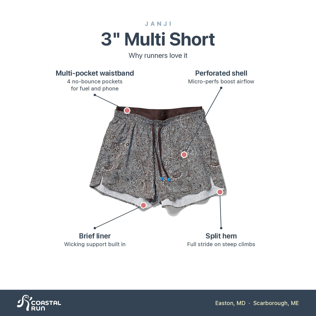 Women's Janji 3" Multi Short Paisley features
