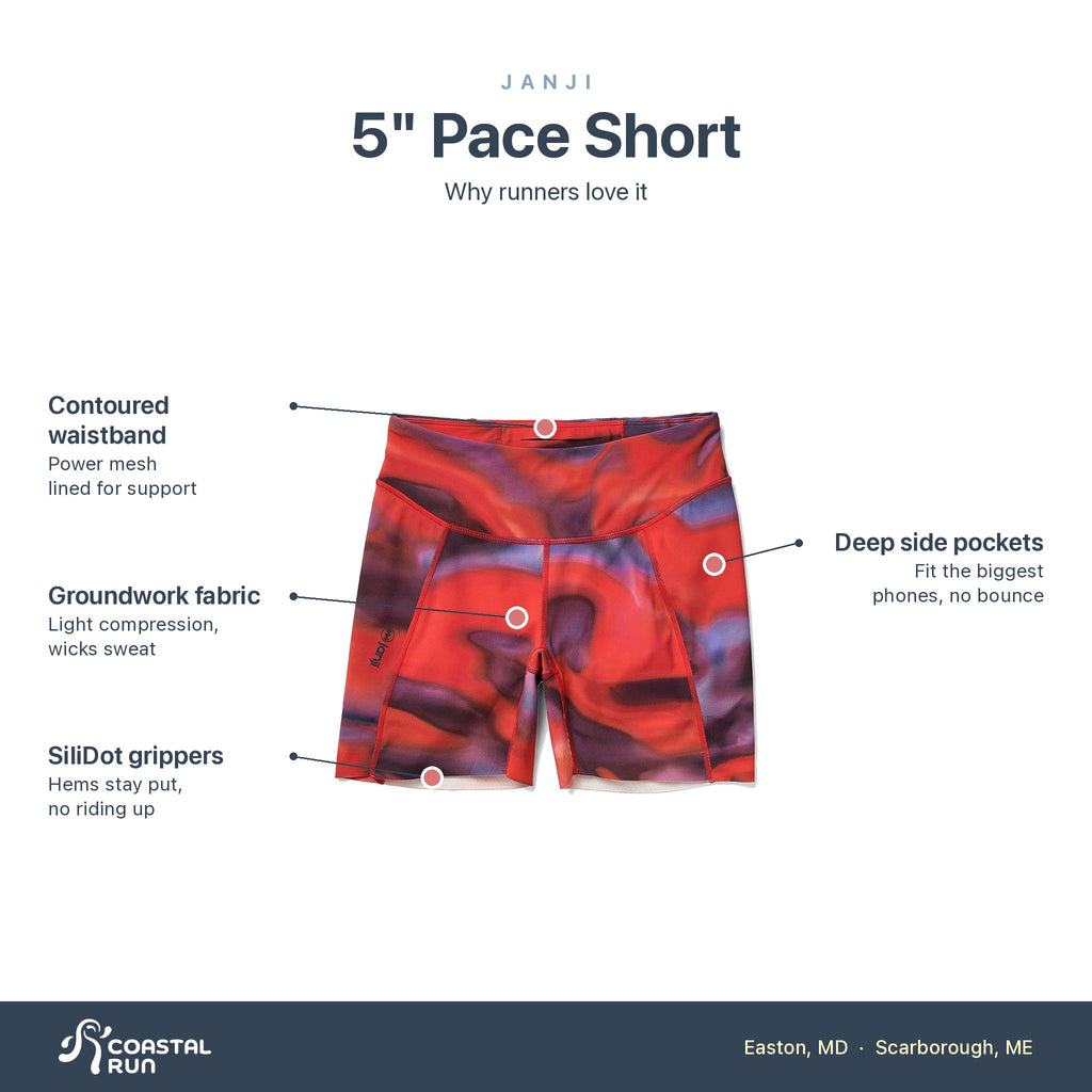 Women's Janji 5" Pace Short Cherry Funk features