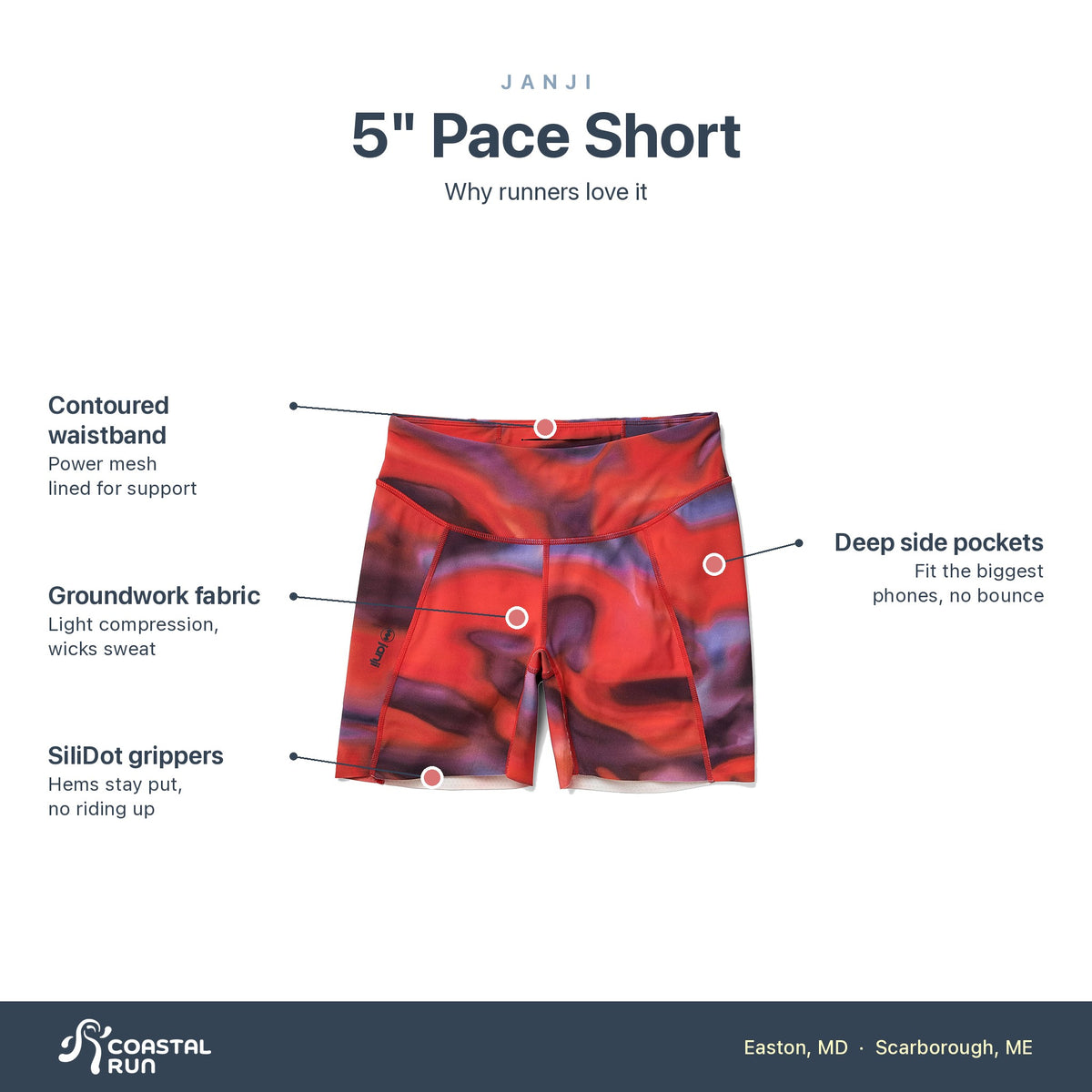 Women's Janji 5" Pace Short Cherry Funk features