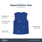 Women's Janji Repeat Merino Muscle Tank Sapphire features