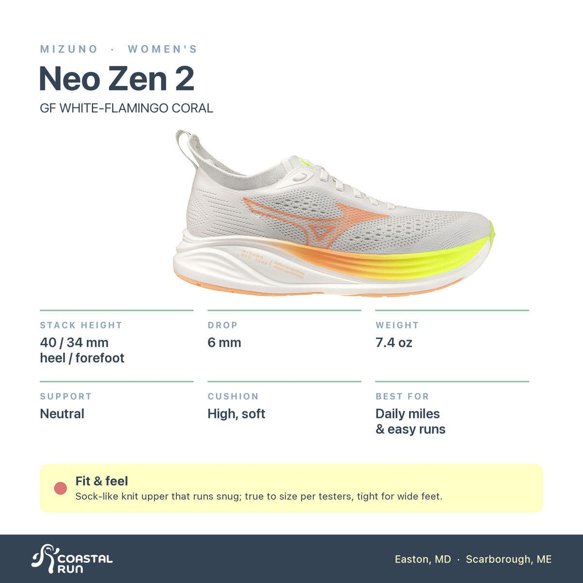 Women's Mizuno Neo Zen 2 GF WHITE-FLAMINGO CORAL specs