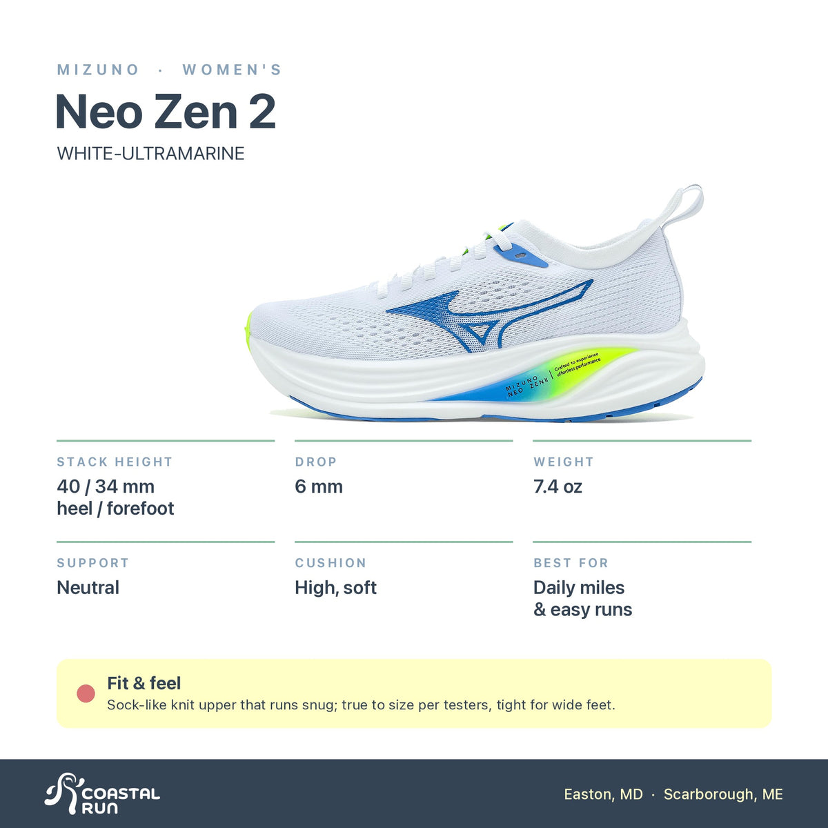 Women's Mizuno Neo Zen 2 WHITE-ULTRAMARINE specs