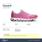 Women's On Cloud 6 Raspberry-White specs