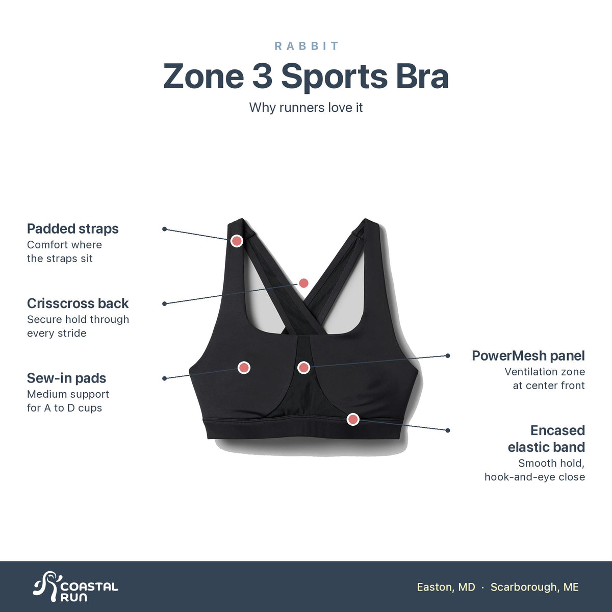 Women's Rabbit Zone 3 Sports Bra Black features