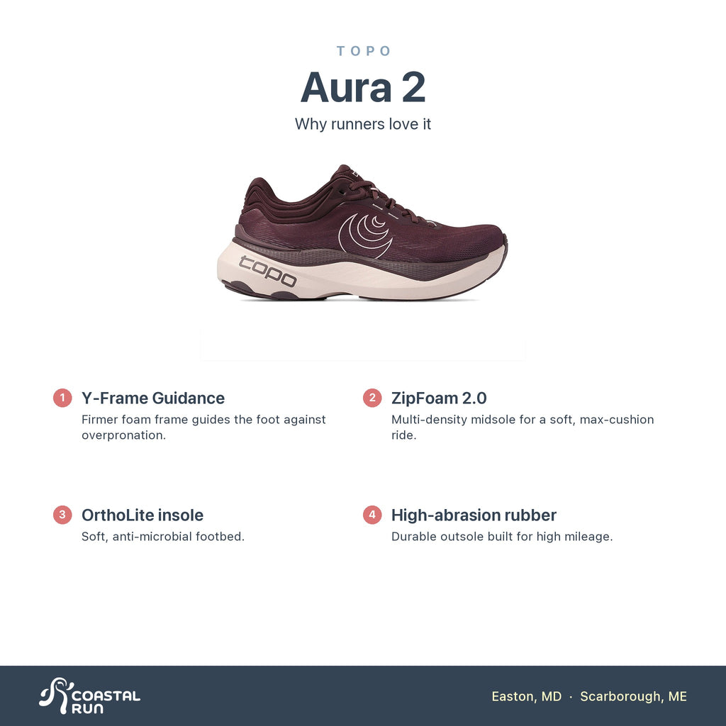 Women's Topo Aura 2 Maroon-Pink features